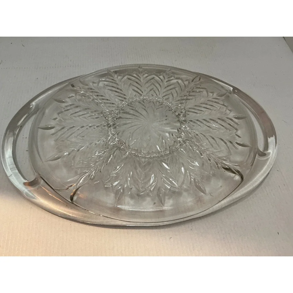 Vintage Glass Relish Tray Divided Serving Platter Feather Sunburst
